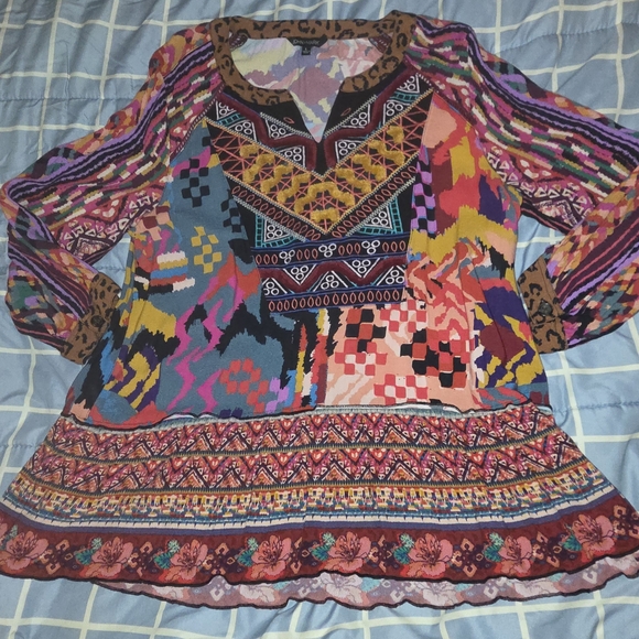 John Mark Tops - John Mark Patchwork Boho Blouse